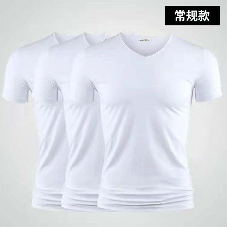 3vyy New Trendy Short Sleeve Pure Men's V-neck Half Underwear Undershirt T-shirt Body Sleeve Ice Silk Body Repair T-shirt 1/